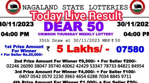 Nagaland State Lottery Dear 50 Crimson Thursday Result For .